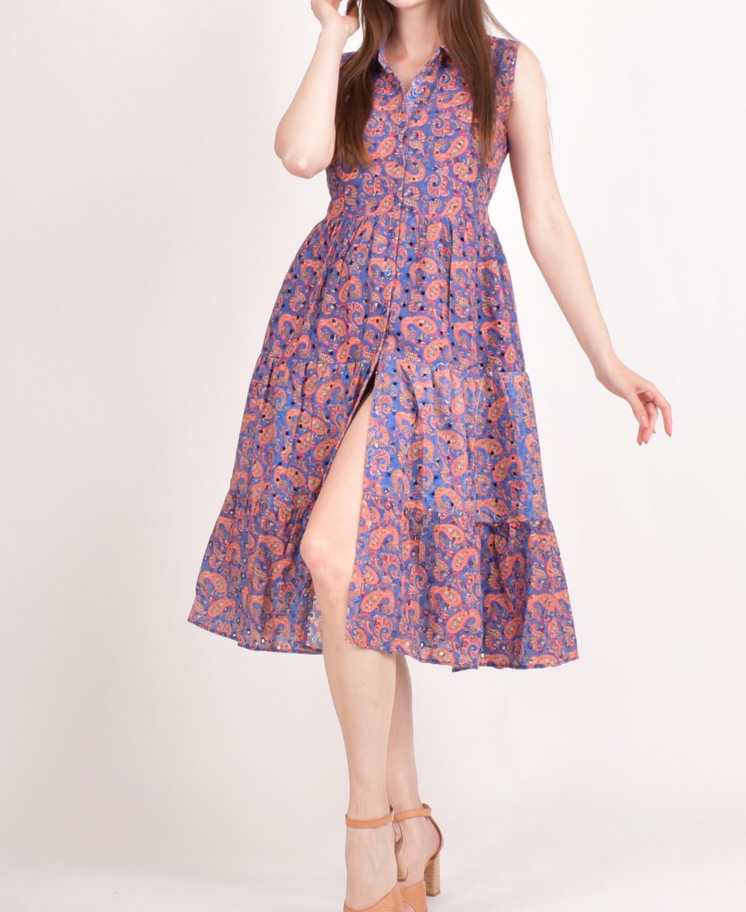Women's Embroidered Tiered Midi Dress