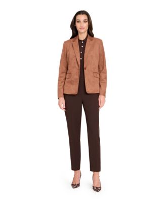 Women's Suede Notch Collar One-Button Blazer