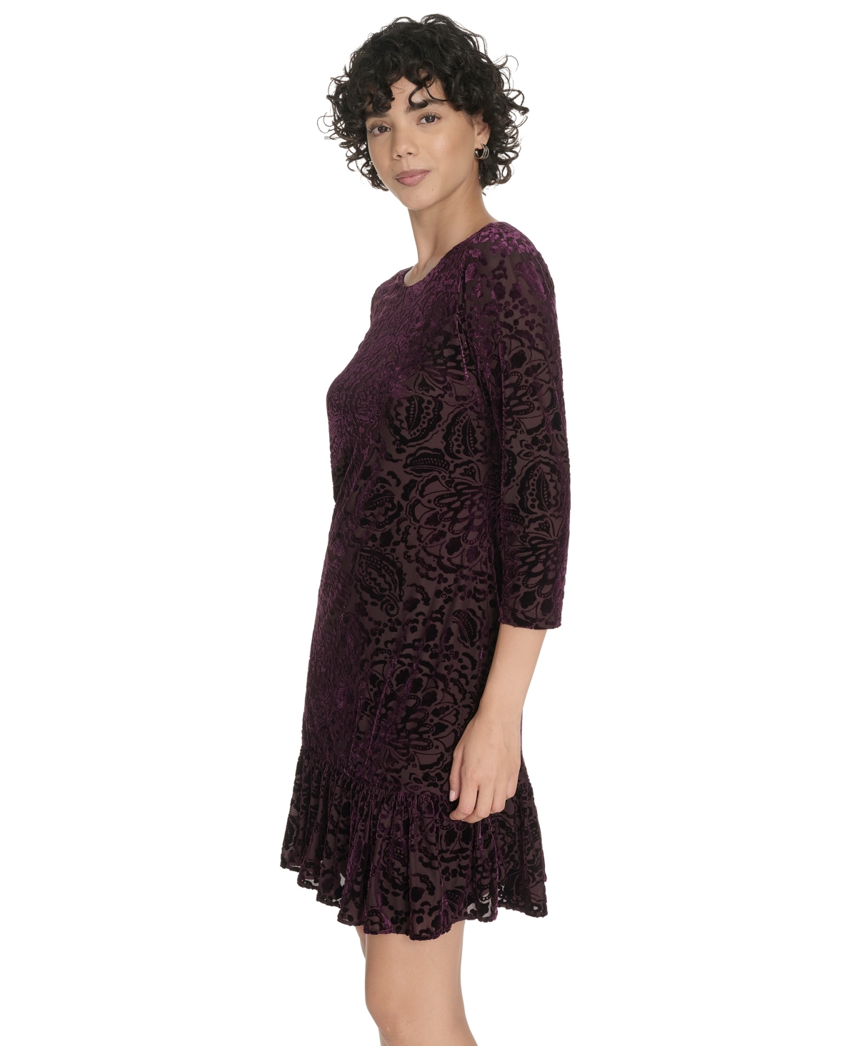 Tommy Hilfiger Three Quarter Sleeve Minidress In Purple