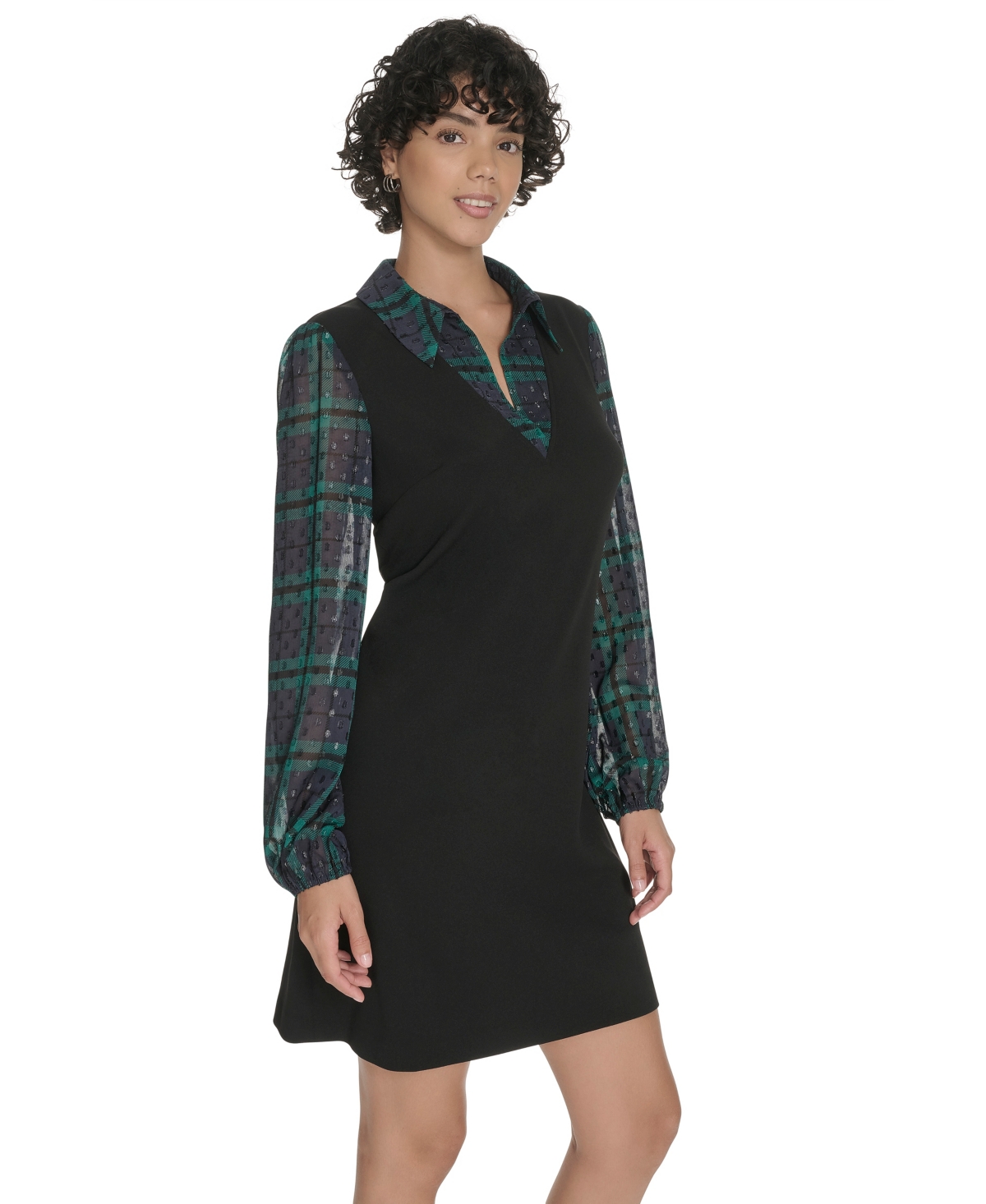 Tommy Hilfiger Plus Size Long Sleeve A-line Dress In Black