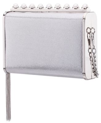 Crystal Ornamented Minaudiere Tassel Lift Lock Clutch