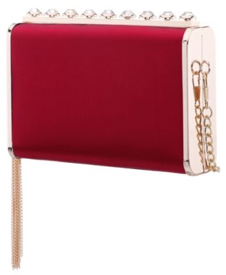 Crystal Ornamented Minaudiere Tassel Lift Lock Clutch