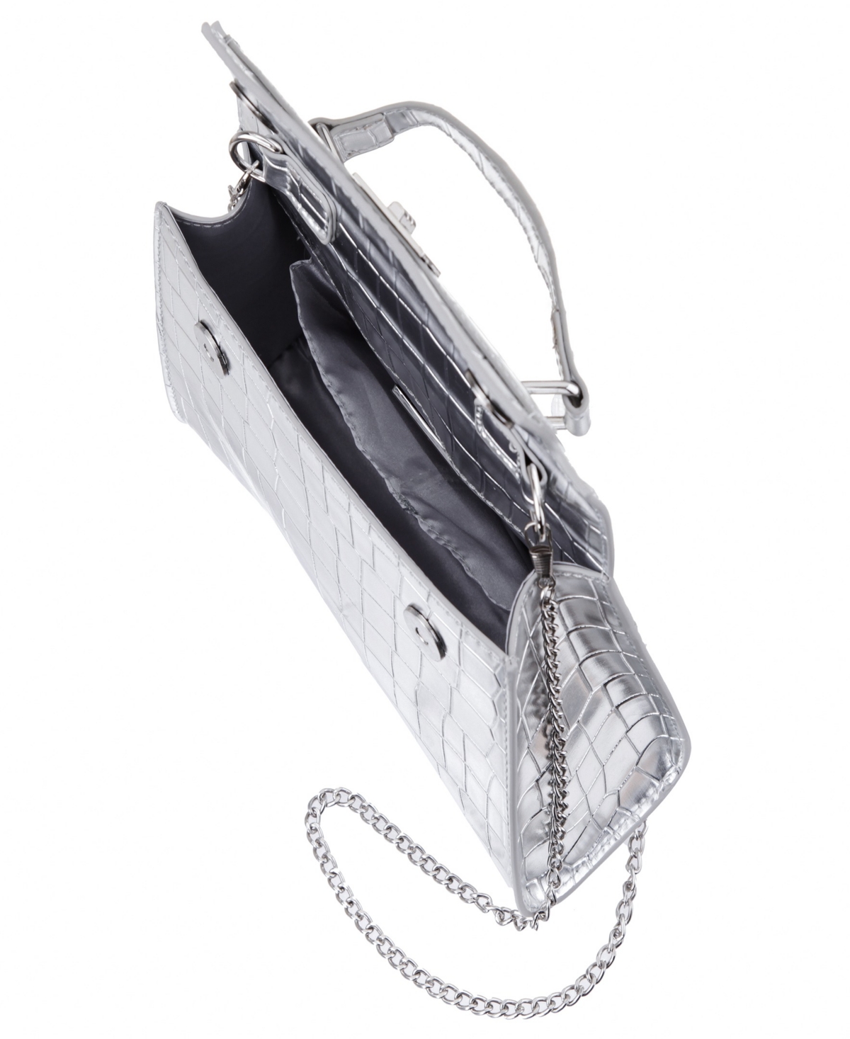 Nina Mini Croco Embossed Magnetic Snap Satchel Bag In Silver