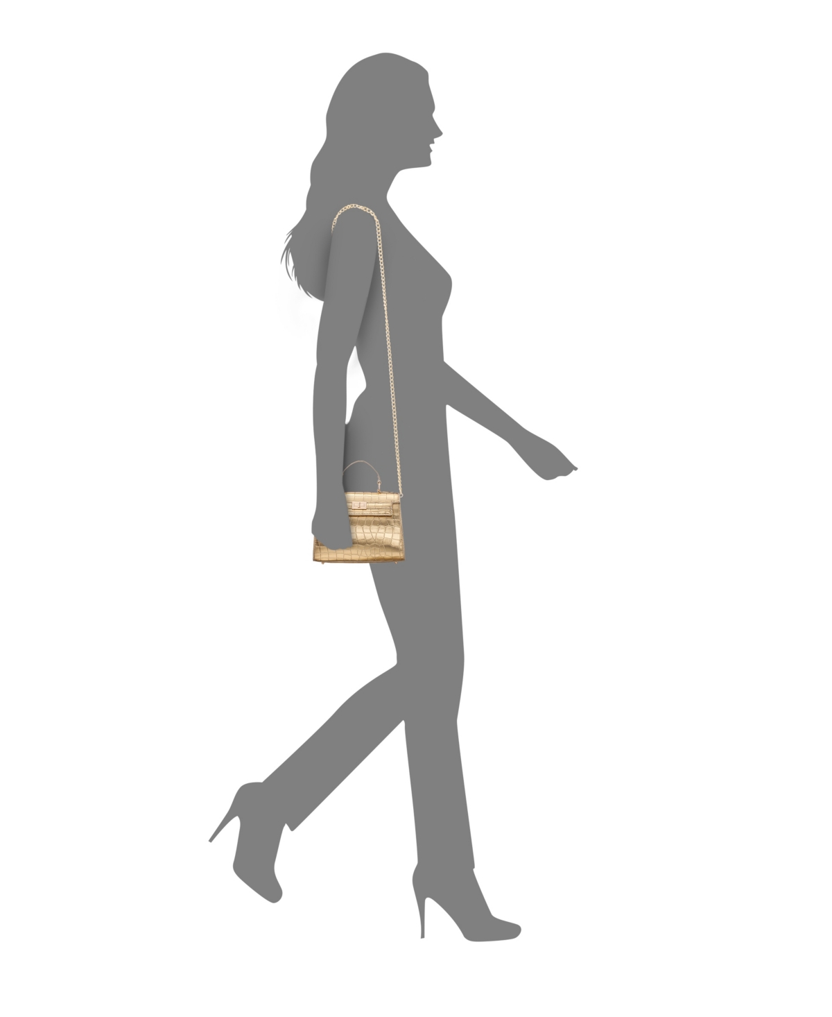 Nina Mini Croco Embossed Magnetic Snap Satchel Bag In Gold
