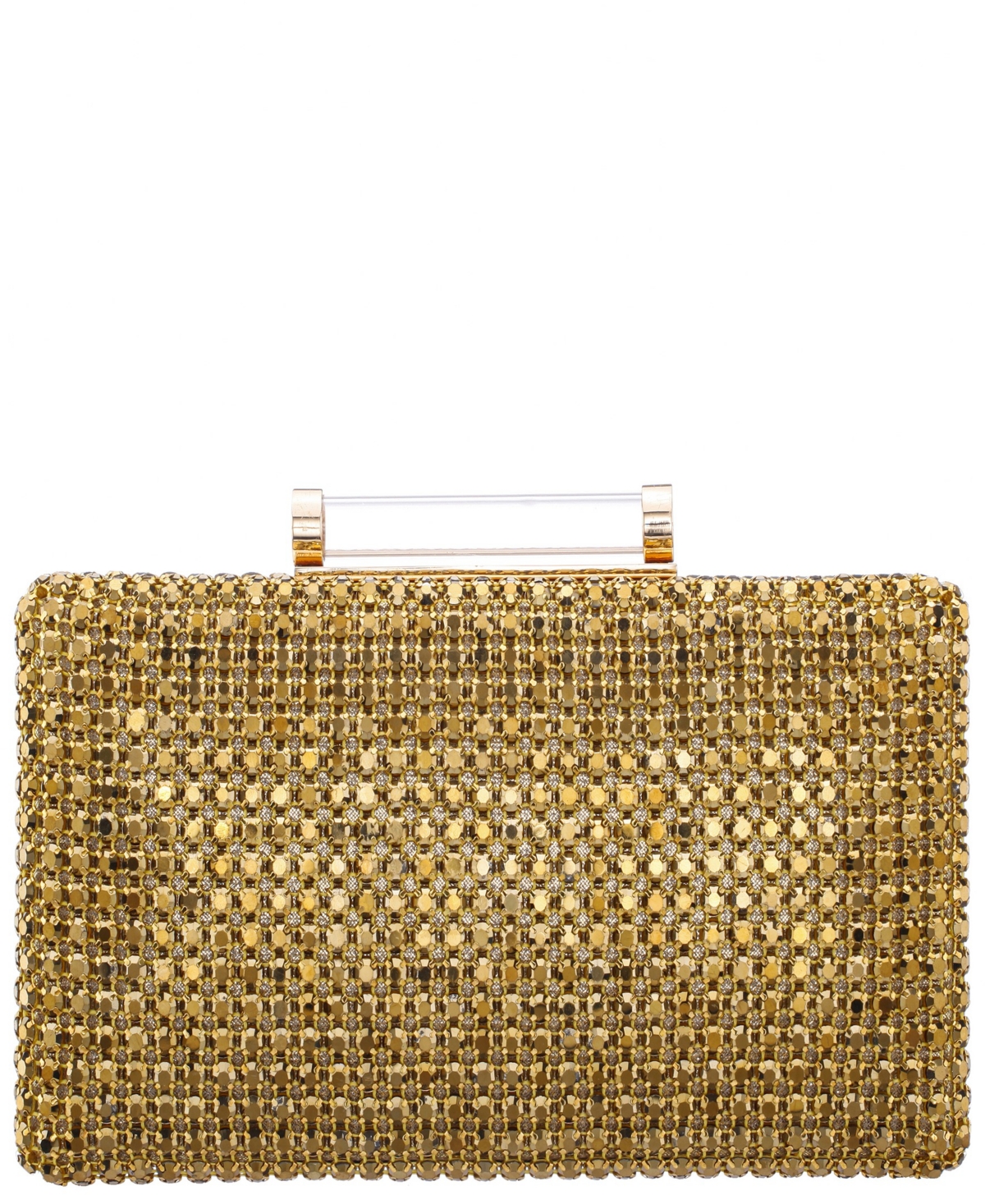 Nina Mini Crystal Encrusted Minaudiere Lift Lock Clutch In Gold
