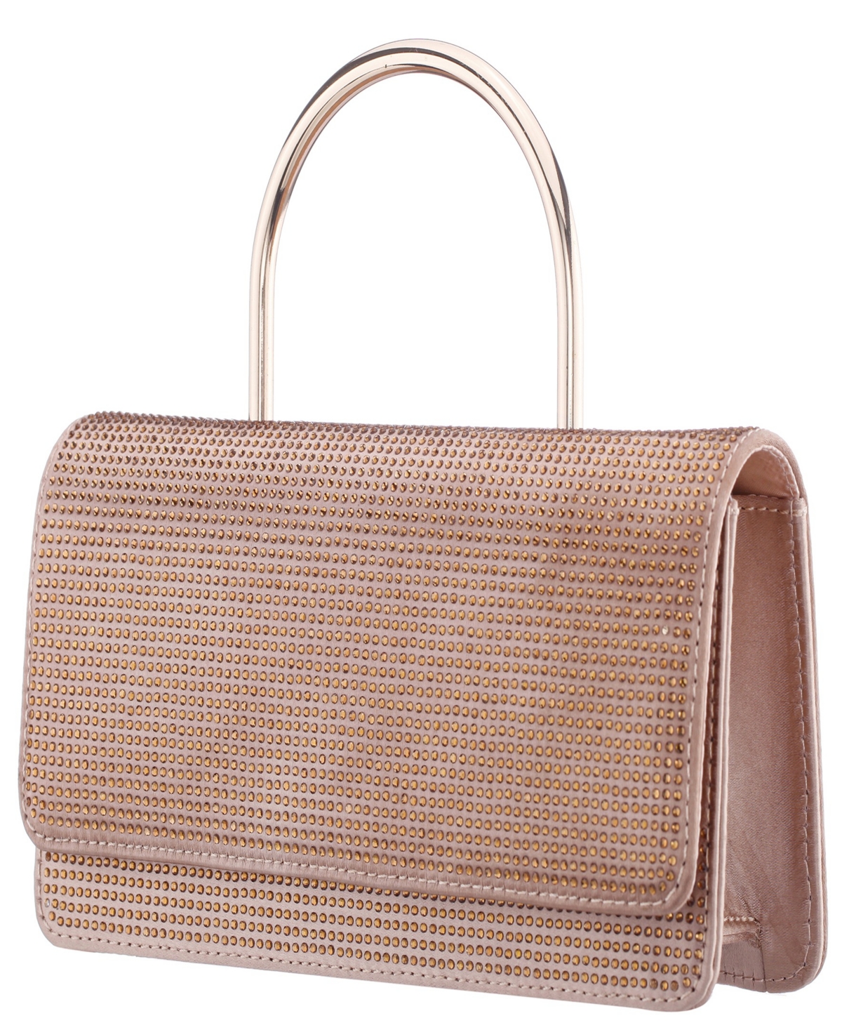 Nina Elongated Crystal Magnetic Snap Satchel Bag In Brown