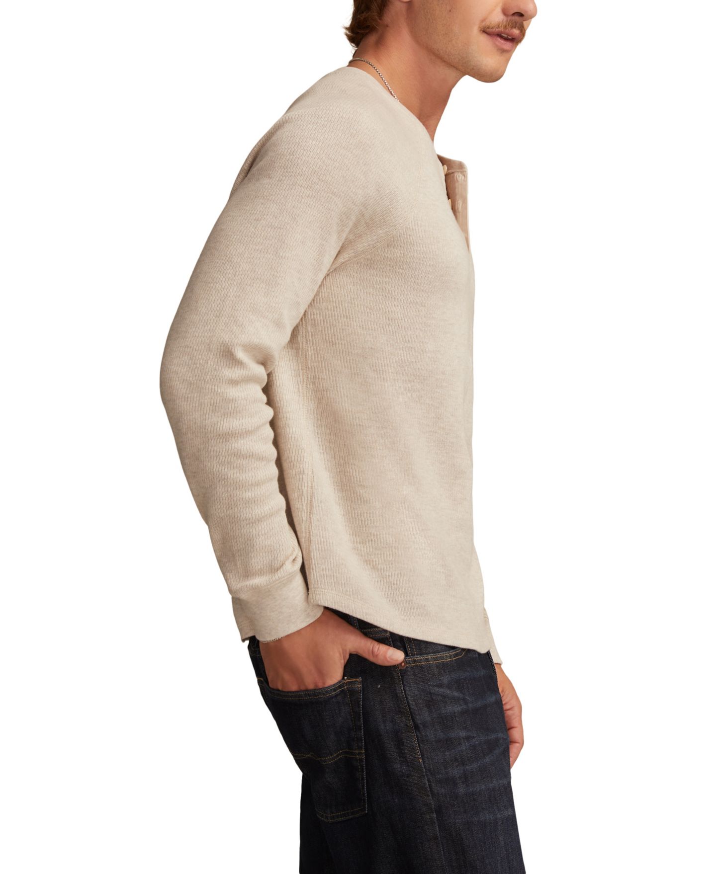 Мужская футболка Lucky Brand Birdseye Thermal Henley Long-Sleeve T-Shirt, цвет: Овсяный — фото 4