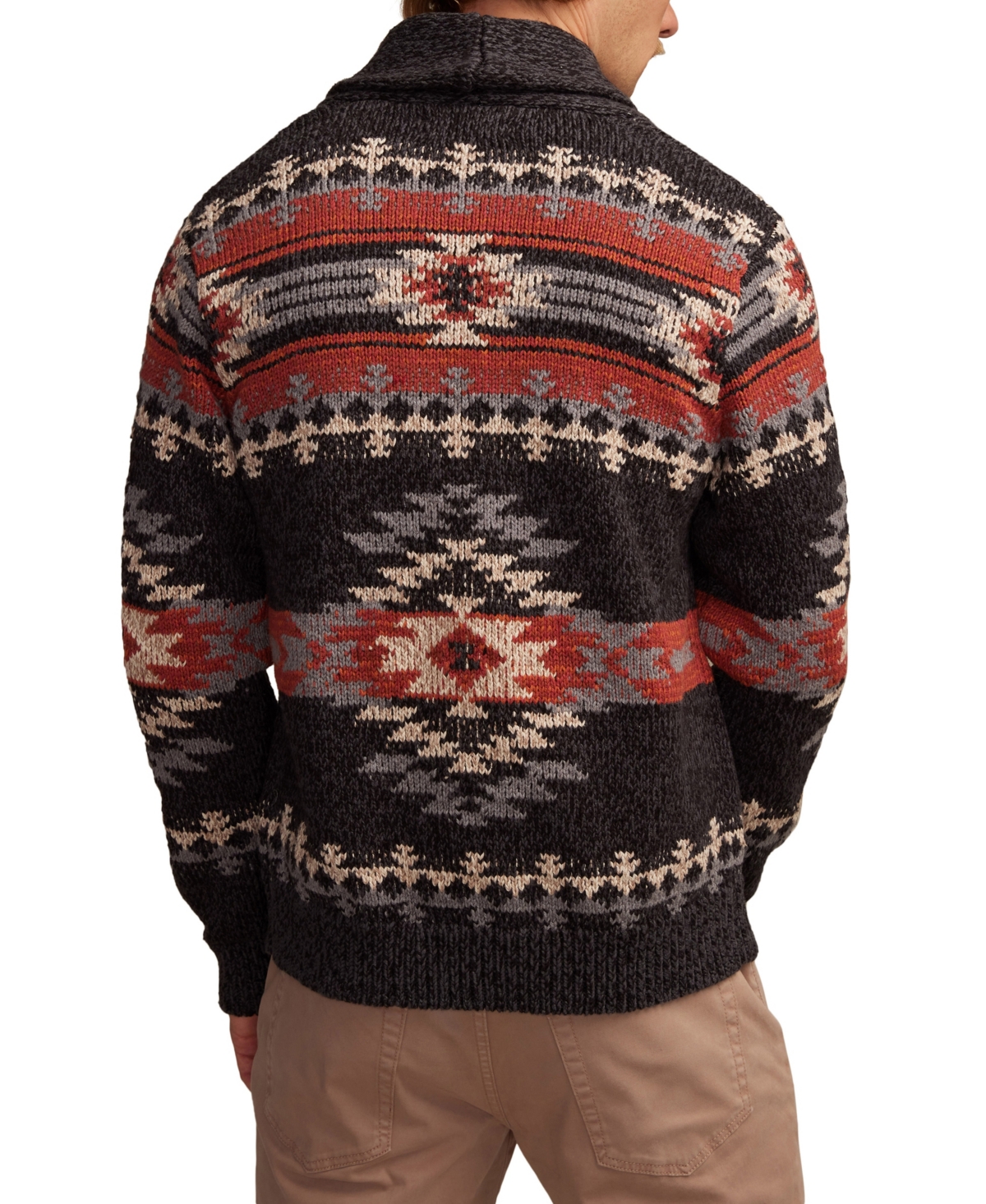 Lucky Brand Intarsia Blanket Cotton Shawl Collar Cardigan In Brown