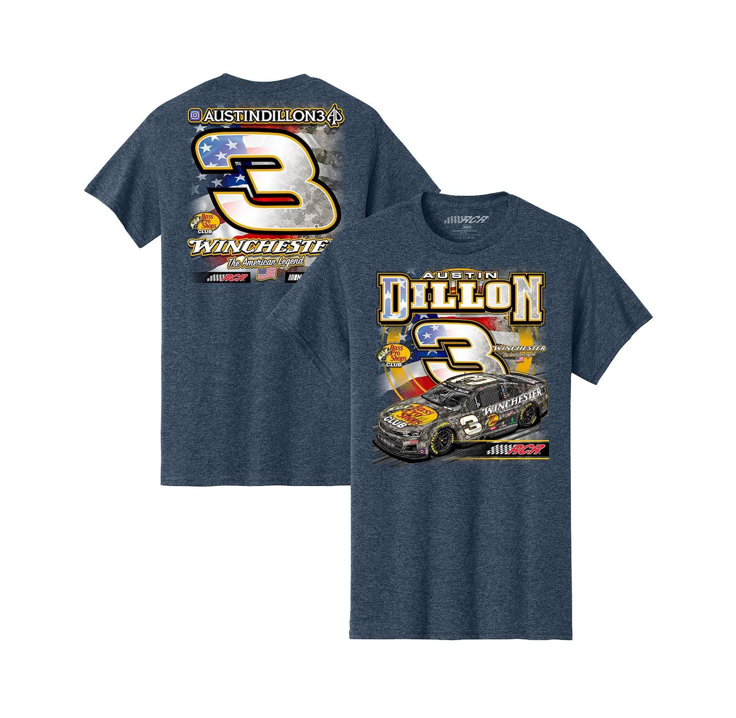 Men's Heather Navy Austin Dillon Bass Pro Shops Flag T-Shirt