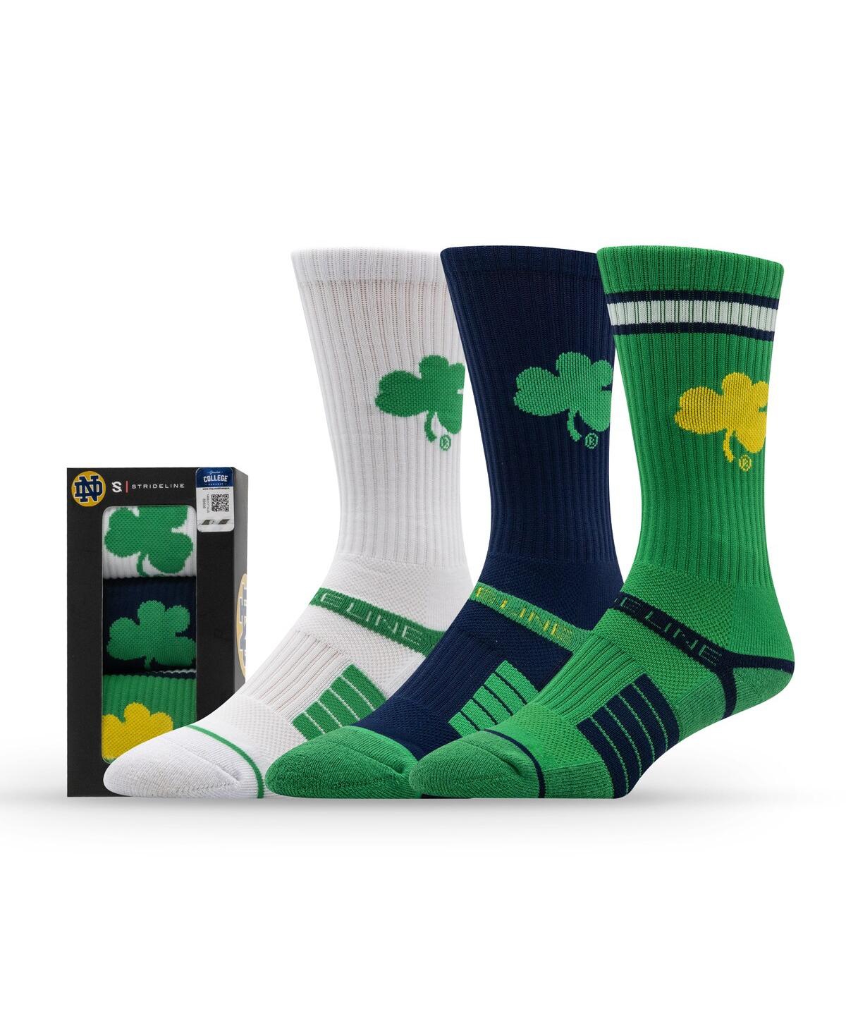 Strideline Men's And Women's 3-pack Notre Dame Fighting Irish Premium Knit Crew Socks In Multi