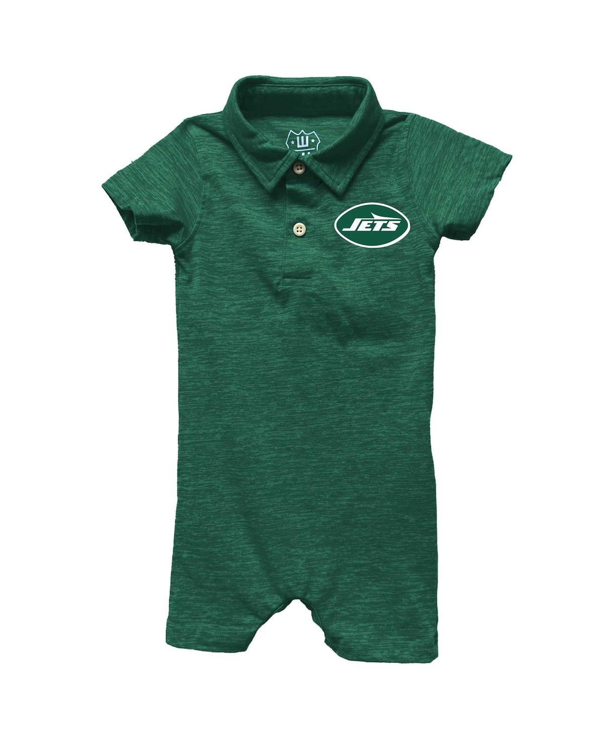 Wes & Willy Baby Boys And Girls Green New York Jets Short Leg Cloudy Yarn Polo Bodysuit