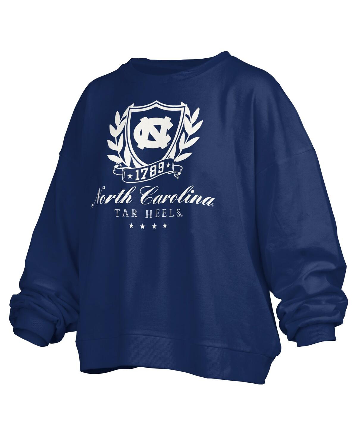Pressbox Women's Navy North Carolina Tar Heels Big Aug Script Janice Oversized Pullover Sweatshirt In Blue