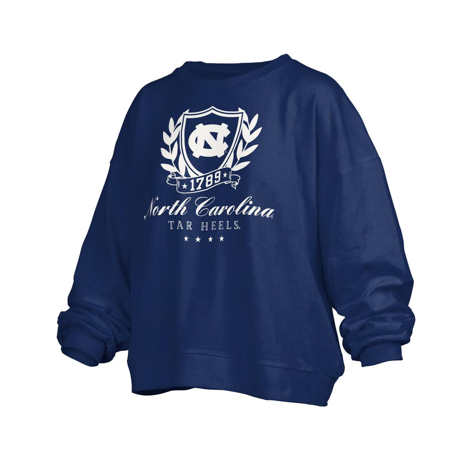 Women's Navy North Carolina Tar Heels Big Aug Script Janice Oversized Pullover Sweatshirt