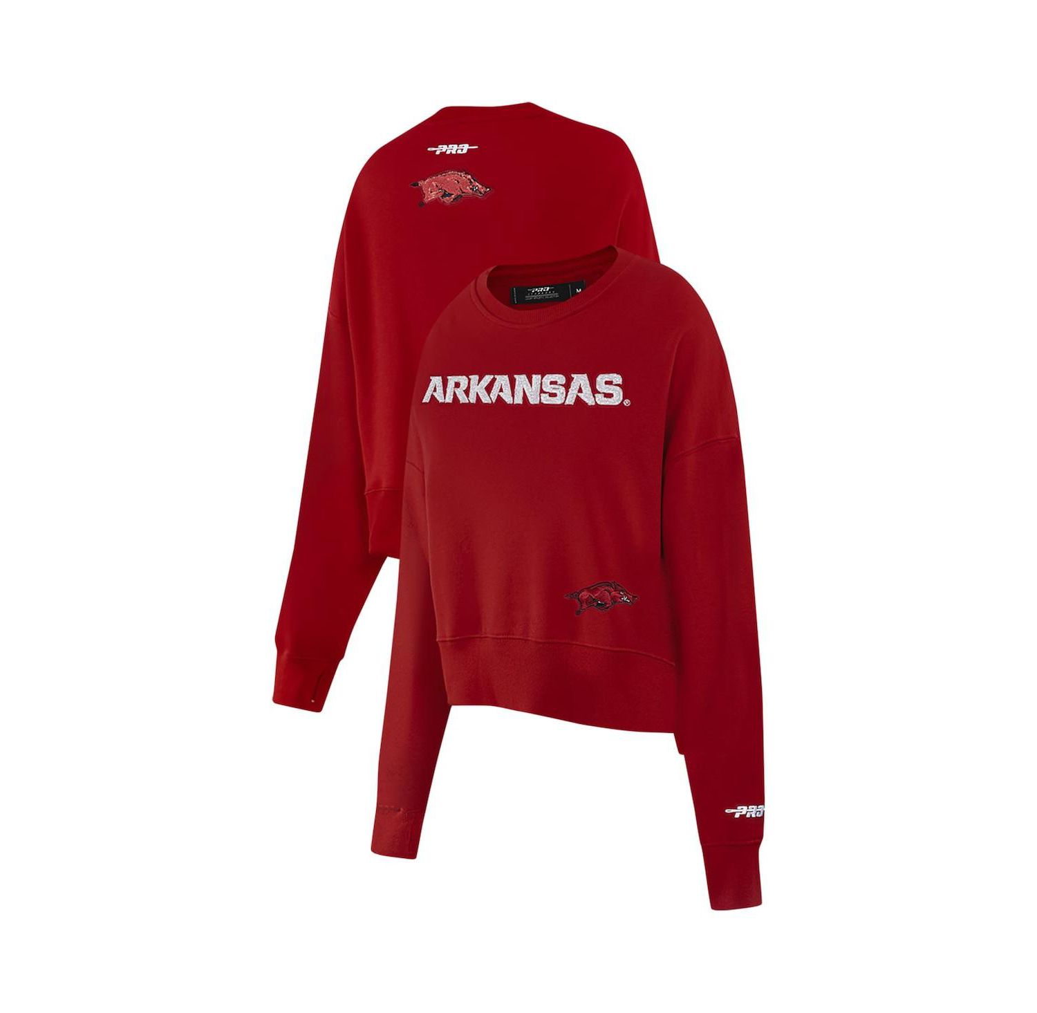 Women's Cardinal Arkansas Razorbacks Sequin Boxy Cropped Pullover Sweatshirt