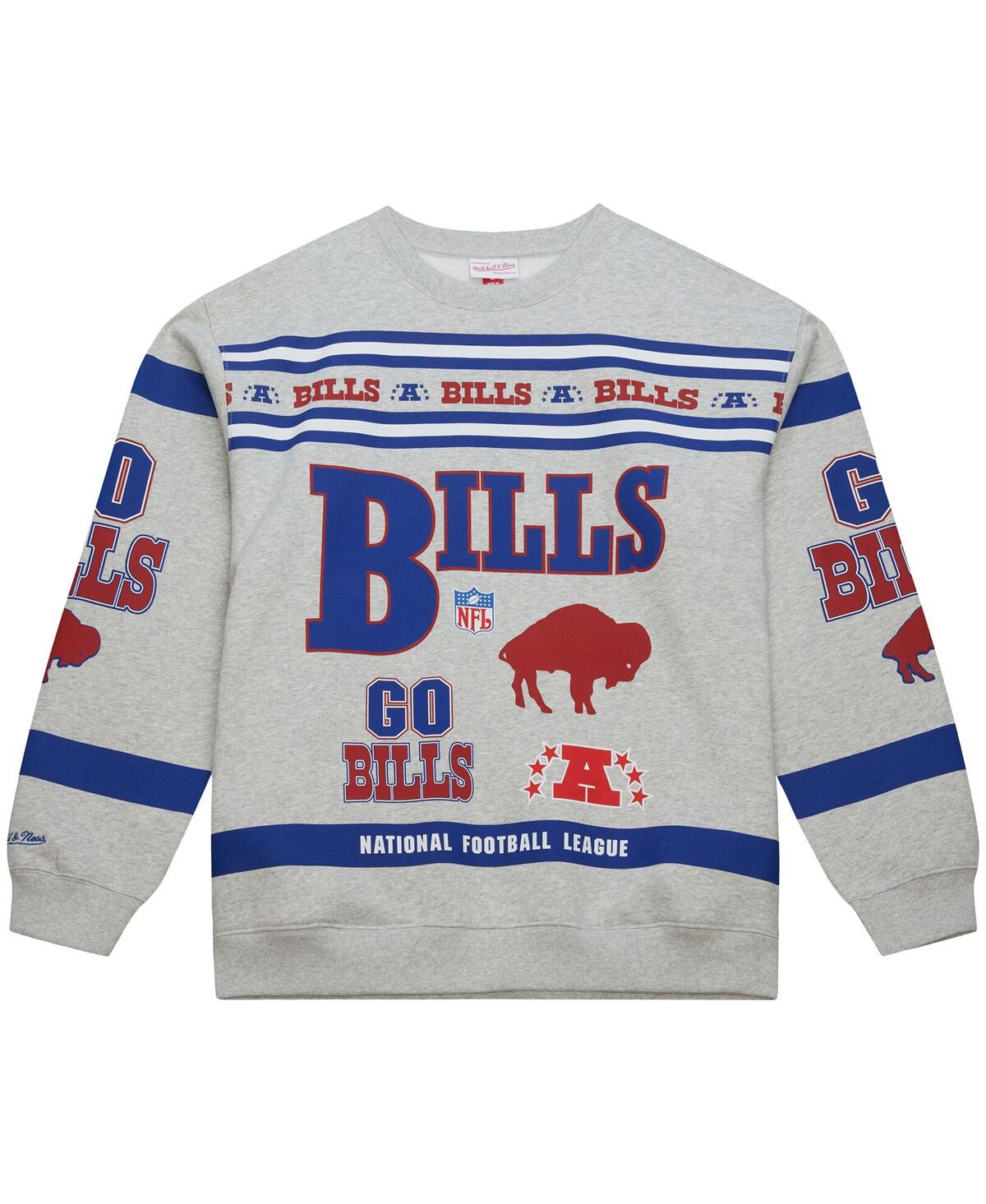 Mitchell & Ness Men's Heather Gray Buffalo Bills All Over Print Fleece Crewneck Sweatshirt In Gray