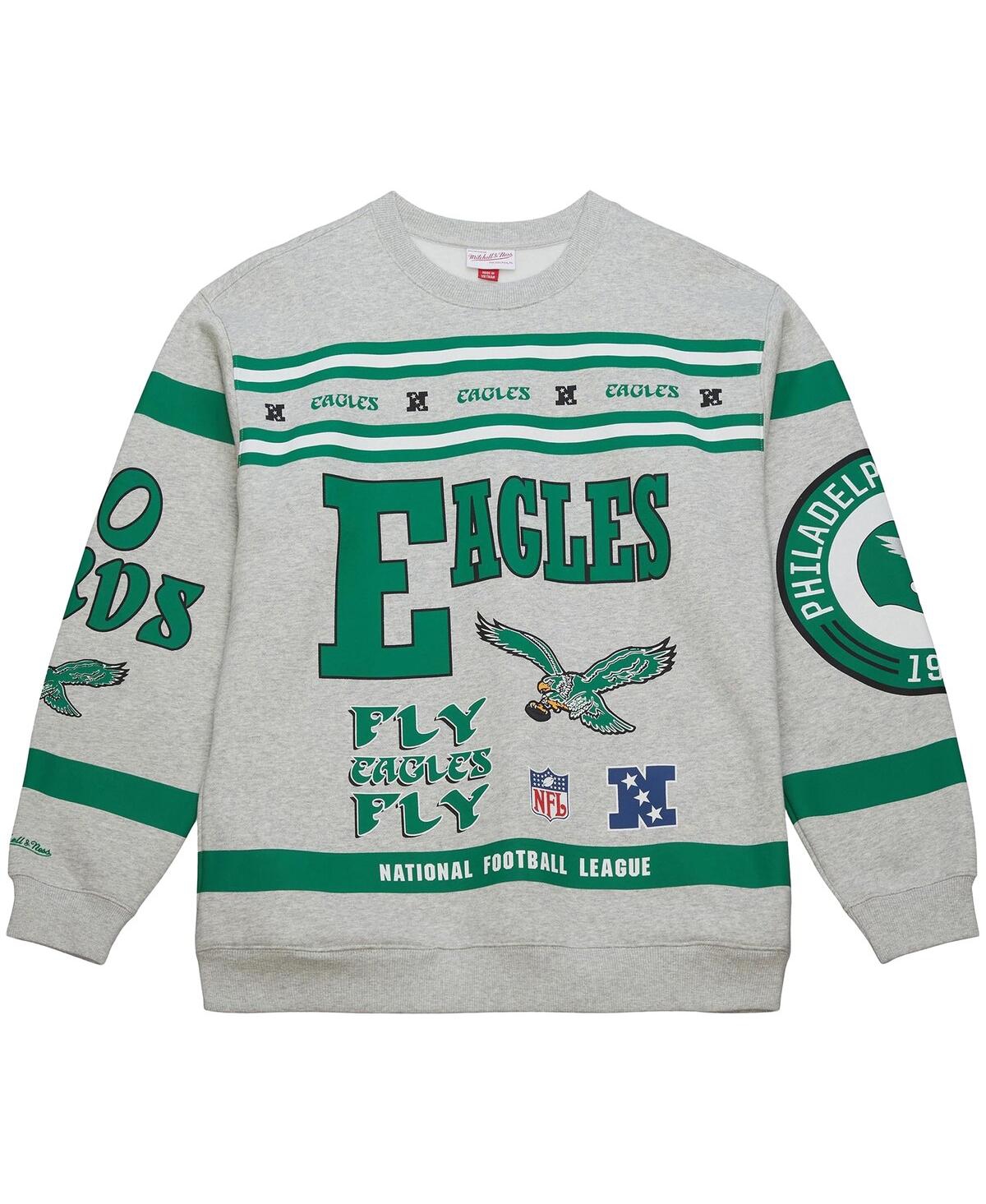 Mitchell & Ness Men's Heather Gray Philadelphia Eagles All Over Print Fleece Crewneck Sweatshirt In Gray