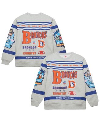 Mitchell & Ness - Men's Heather Gray Denver Broncos All Over Print Fleece Crewneck Sweatshirt