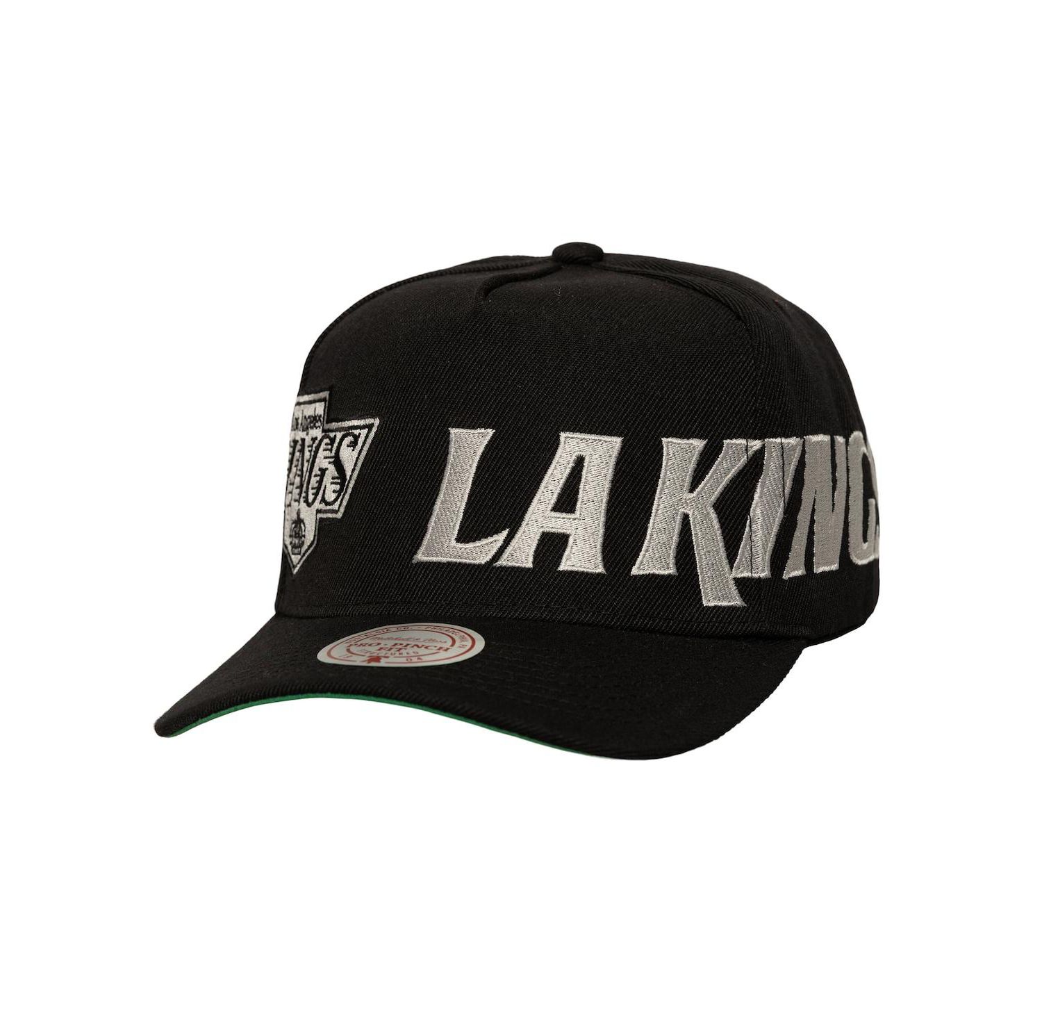 Men's Black Los Angeles Kings Busted Logo Wordmark Wrap-Around Pro Pinch Adjustable Hat
