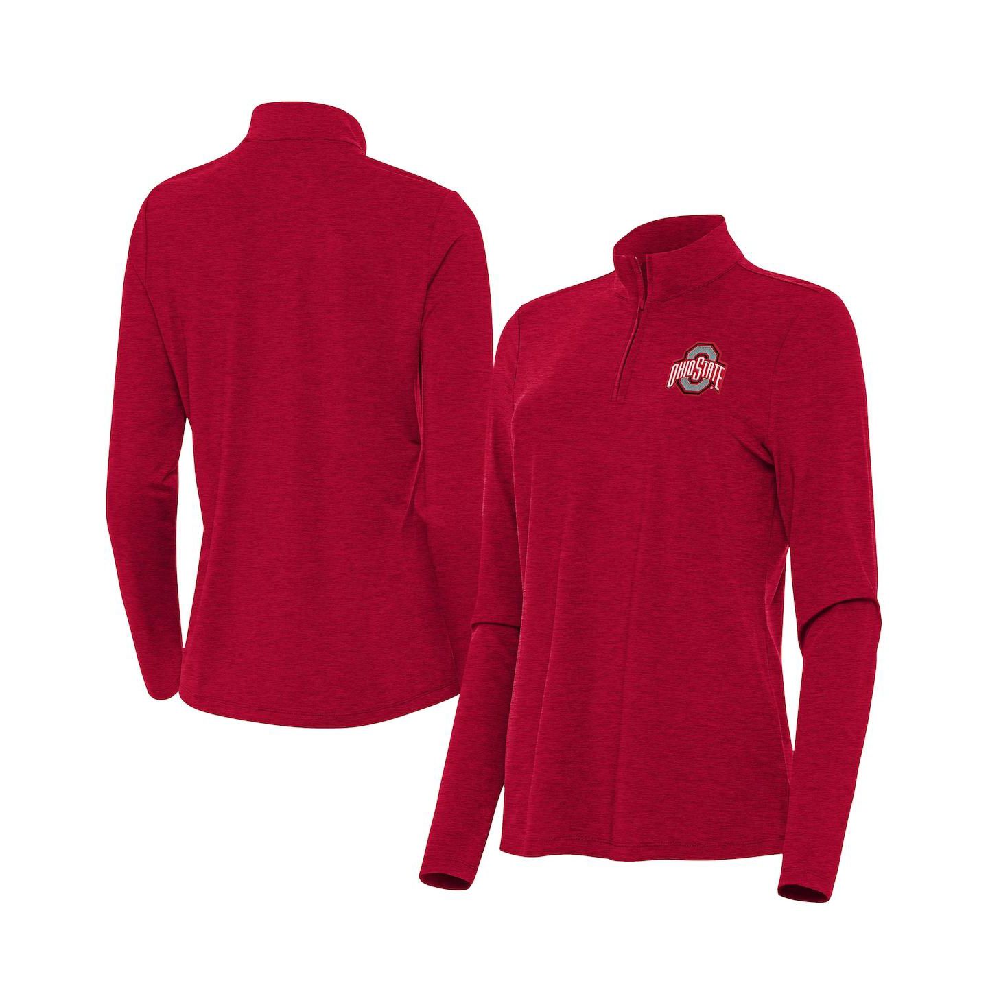 Женский топ Antigua Heather Scarlet Ohio State Buckeyes Bright Quarter-Zip — фото 1
