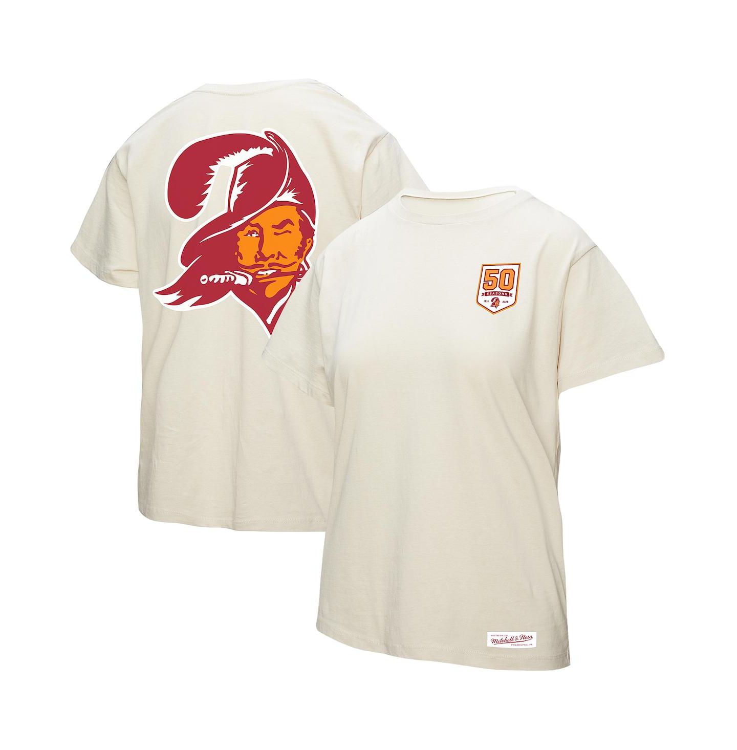 Женская футболка Mitchell & Ness Cream Tampa Bay Buccaneers 50th Season Pirate Oversized Boyfriend — фото 1