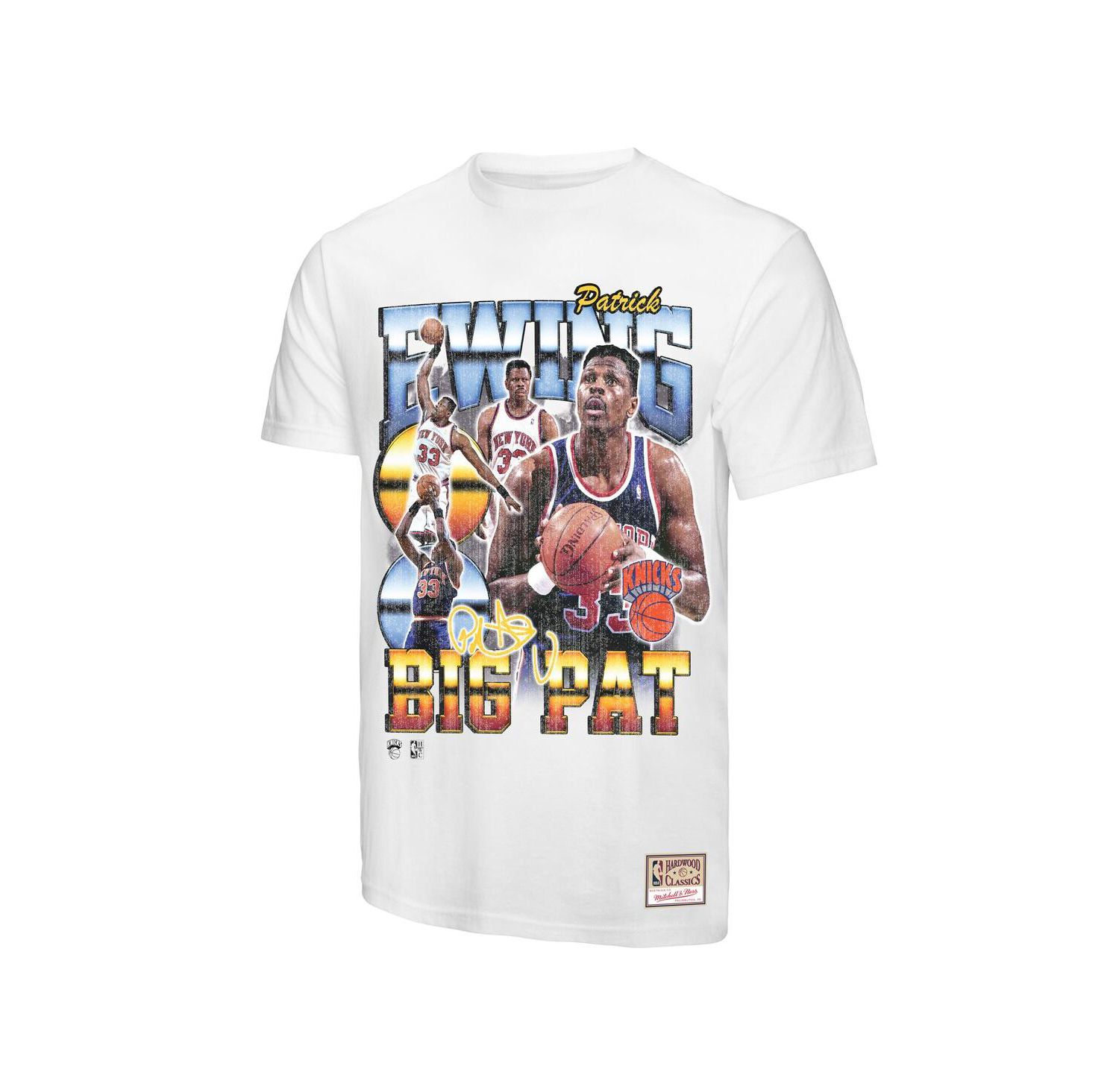 Men's Patrick Ewing White New York Knicks Hardwood Classics Commemorative Player Collage T-Shirt
