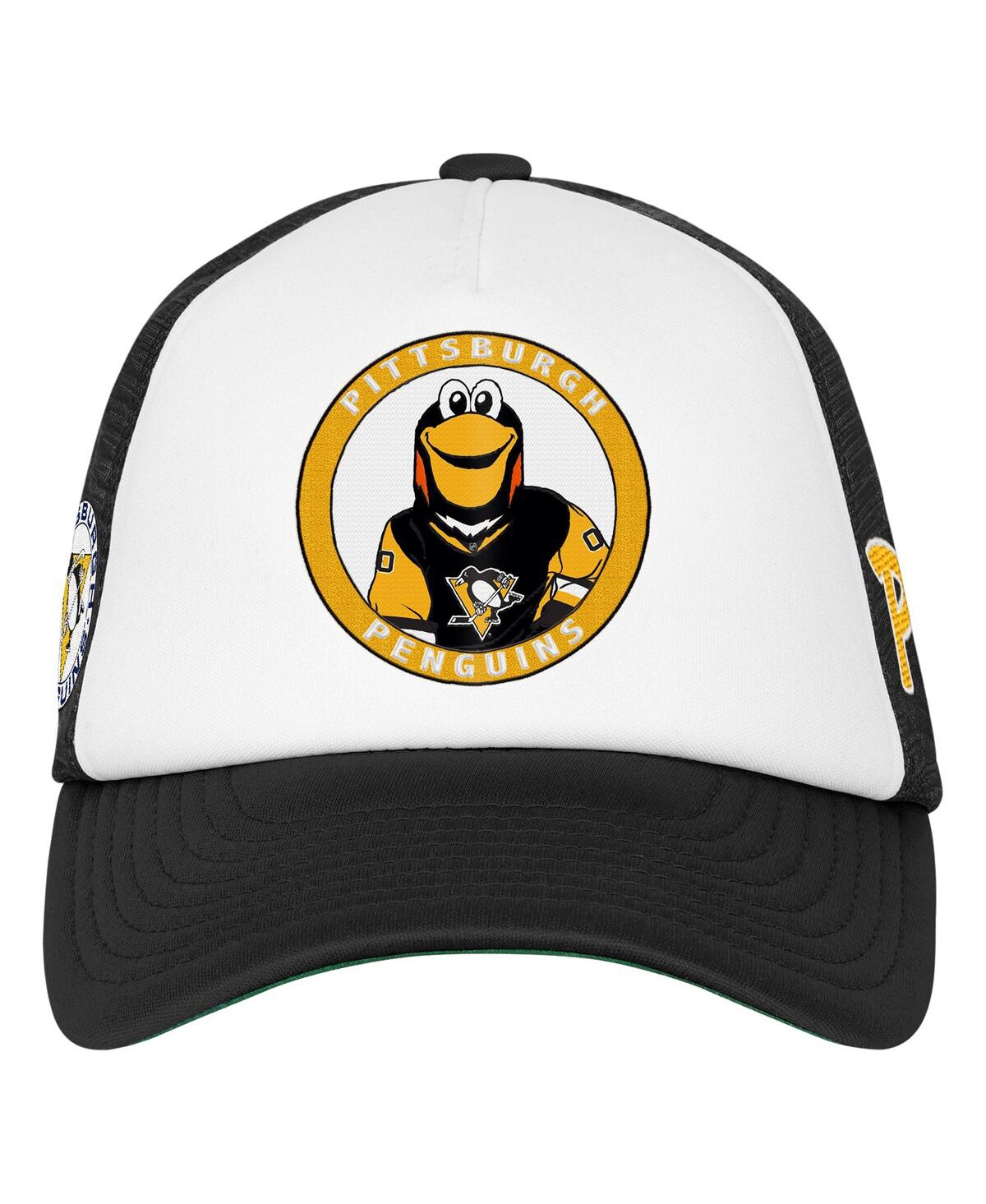 Mitchell & Ness Big Boys And Girls White Pittsburgh Penguins Mascot Adjustable Trucker Hat In Multi
