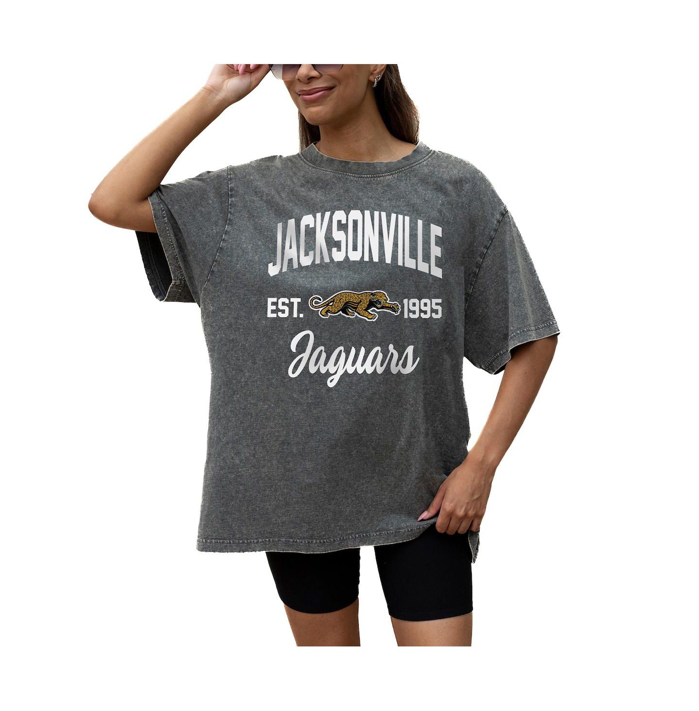 Женская футболка Gameday Couture Grey Jacksonville Jaguars Throwback Oversized Snow Wash — фото 1