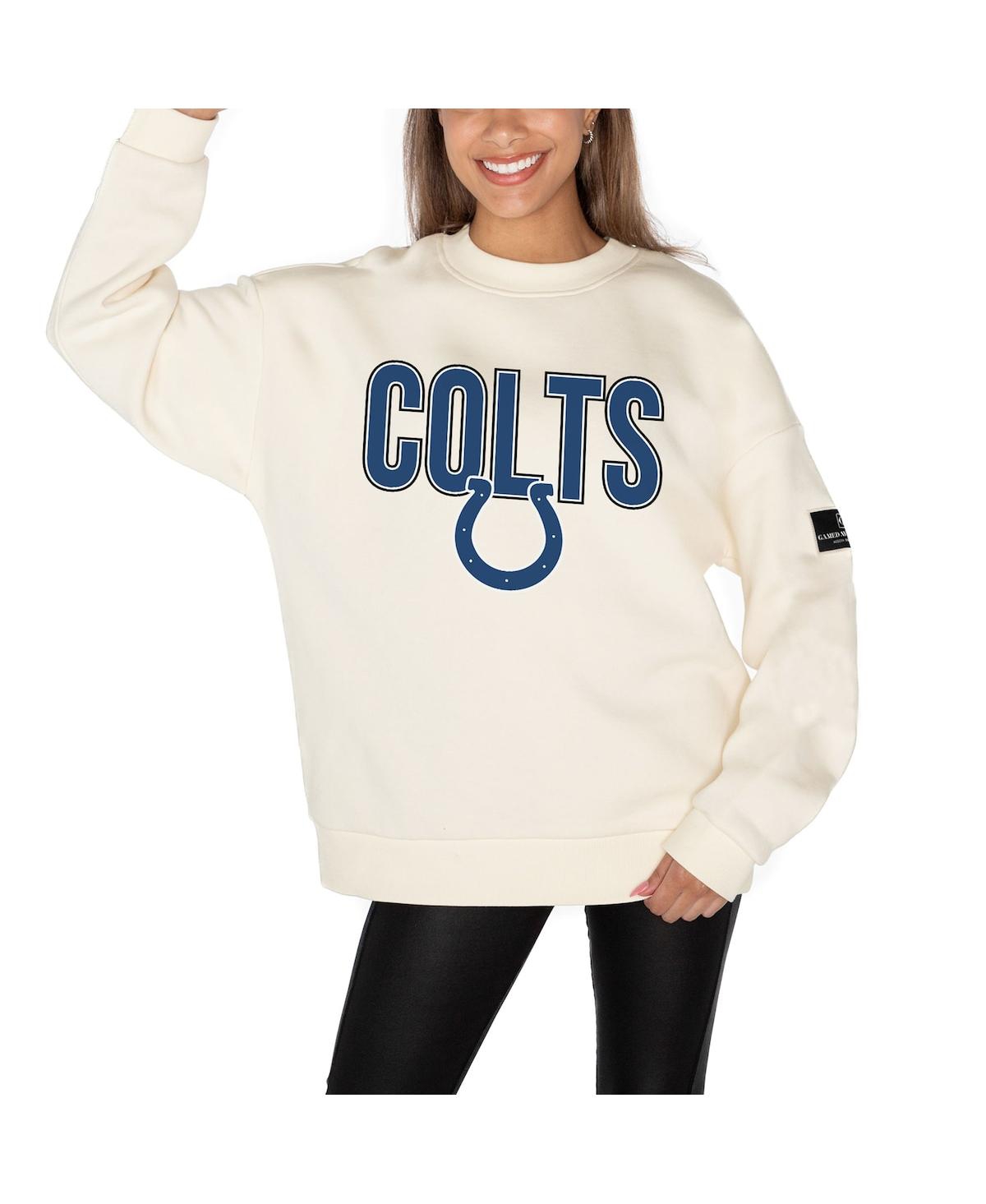 Gameday Couture Women's Cream Indianapolis Colts Premium Fleece Oversized Drop Shoulder Pullover Sweatshirt In White