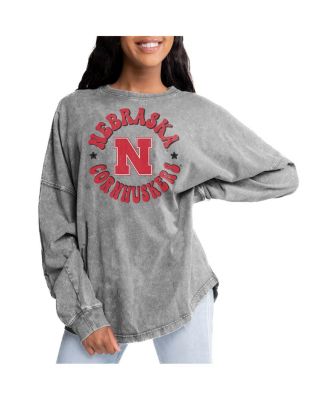 Gameday Couture - Women's Gray Nebraska Huskers Playing Around Faded Wash Oversized Long Sleeve T-Shirt