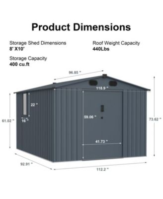 8x10 Metal Outdoor Storage Shed - Dark Grey