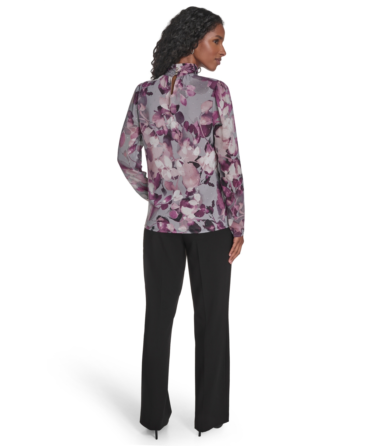 Calvin Klein Women's Mock Neck Long Sleeve Chiffon Blouse In Purple