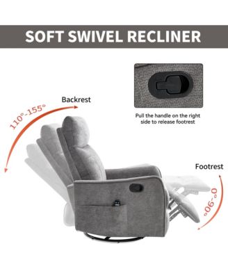 Heat Massage Manual Recliner Chair with Rocker and Swivel in Fabric for Living Room