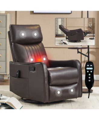 Heat Massage Manual Recliner Chair with Rocker and Swivel in Fabric for Living Room