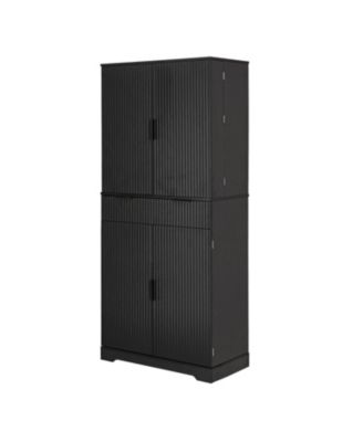72" Fluted Pantry Cabinet - Keyboard Drawers & Adjustable Shelves Black