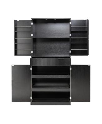 72" Fluted Pantry Cabinet - Keyboard Drawers & Adjustable Shelves Black