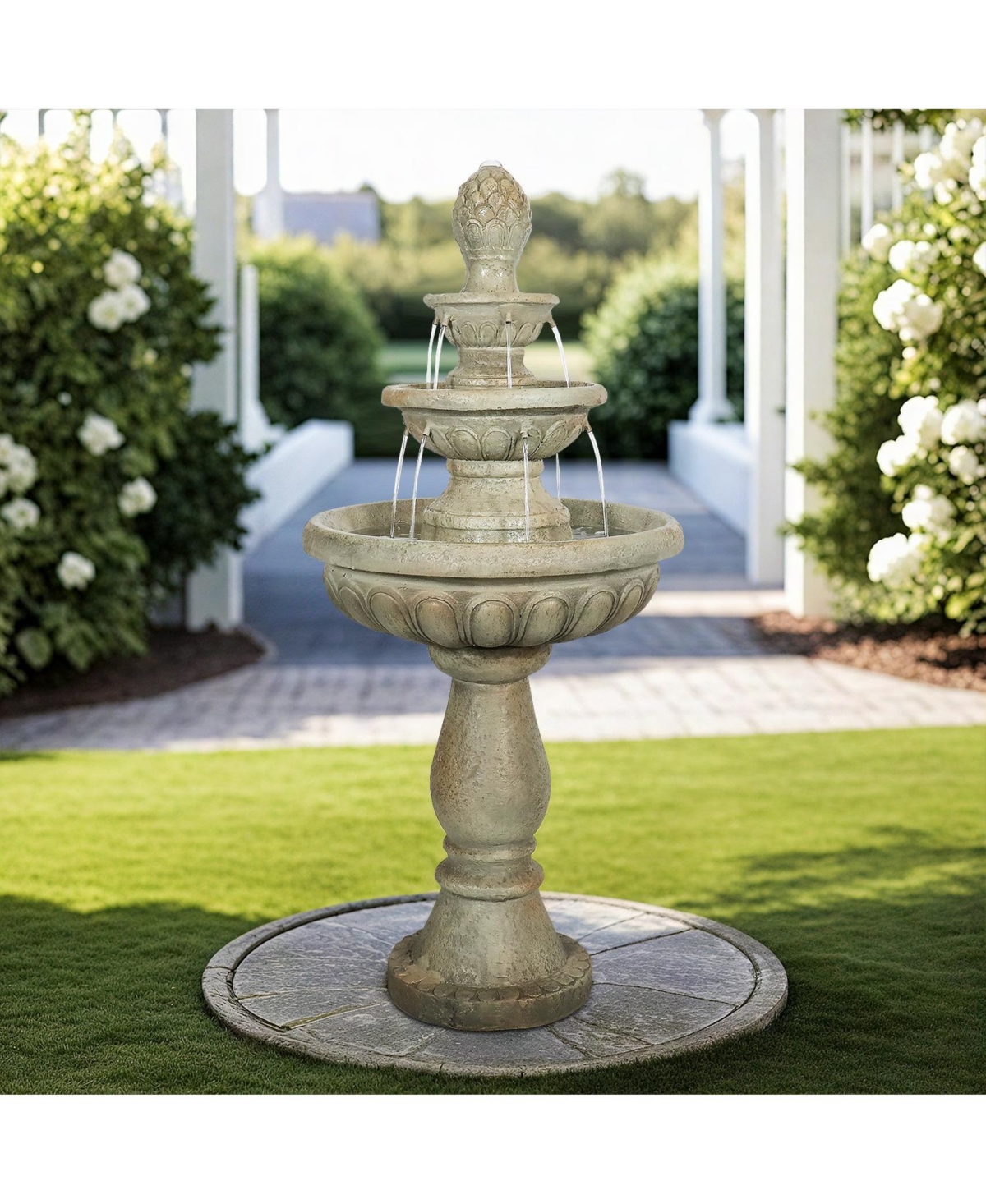 SunJet 42.5” High 3-Tiers Modern Concrete Outdoor Water Fountain