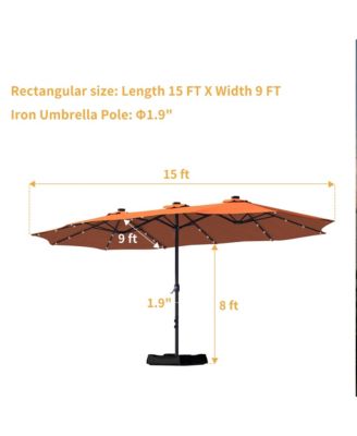 15ft Patio Umbrella with Base Included and LED lights, Outdoor Market Extra Large Umbrella,Pool Umbrella For Deck, Pool, Garden