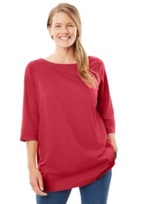 Plus Size Perfect Three-Quarter Sleeve Boatneck Tee