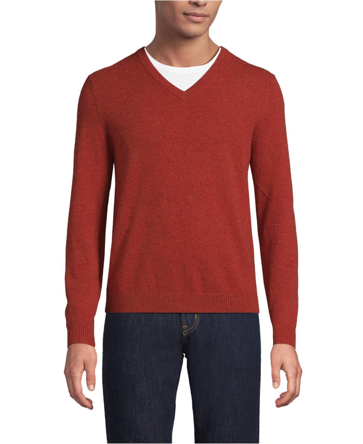 Мужские Lands' End Men's Fine Gauge Cashmere V-neck Sweater — фото 1