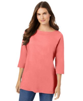 Plus Size Perfect Three-Quarter Sleeve Boatneck Tee