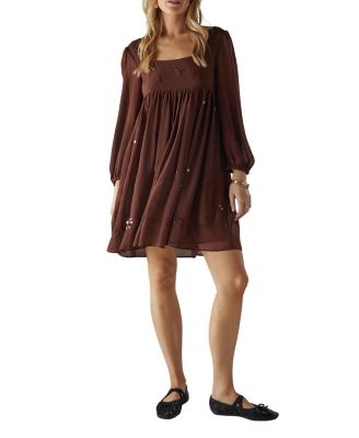 Women's Hand Embellished Square Neck Mini Dress