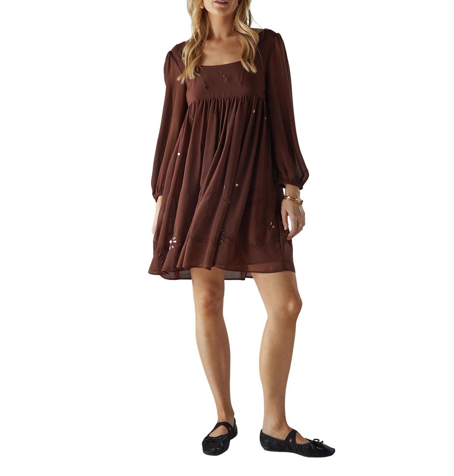 Women's Hand Embellished Square Neck Mini Dress