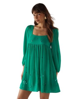 Women's Hand Embellished Square Neck Mini Dress