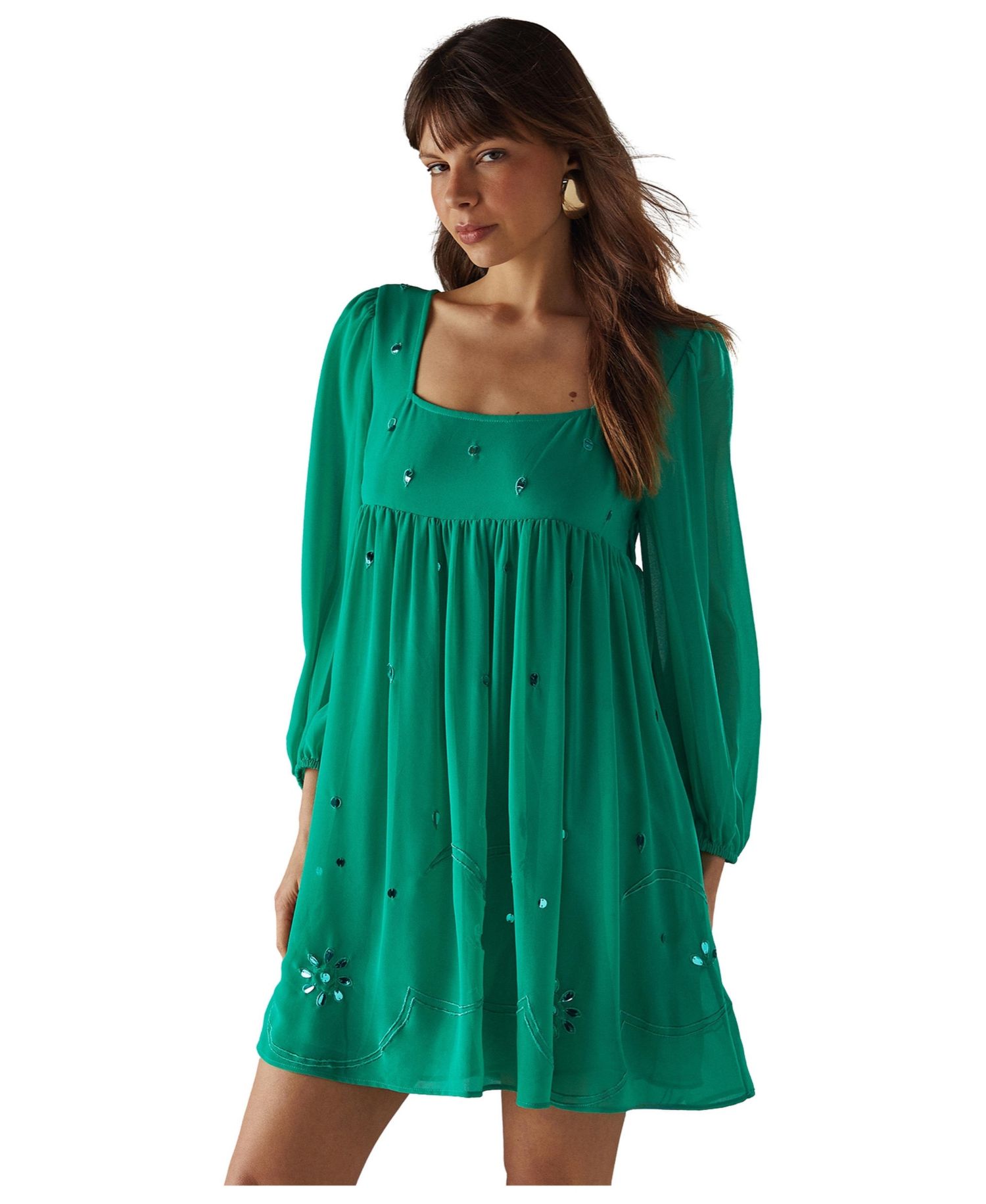 Women's Hand Embellished Square Neck Mini Dress