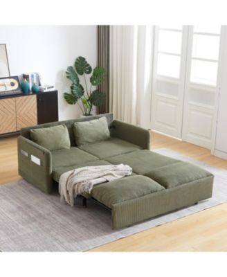 MH" 64.5" Corduroy Sleeper Sofa Bed - Pullout Pillows & Pockets