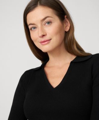 Women's Ribbed Polo Half Sleeve Sweater