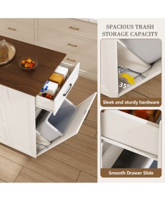  46" Kitchen Island with Power Outlet, Drawers & Cabinet, Rolling Farmhouse Cart with Wood Top & Locking Wheels-Maison Boucle