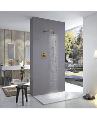 1-Handle 2-Spray Rain Shower Faucet and Hand Shower Combo Kit in Brushed Gold (Valve Included)