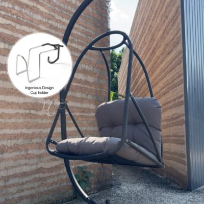 Swing Egg Chair with Stand Indoor Outdoor Wicker Rattan Patio Basket Hanging Chair Cushion