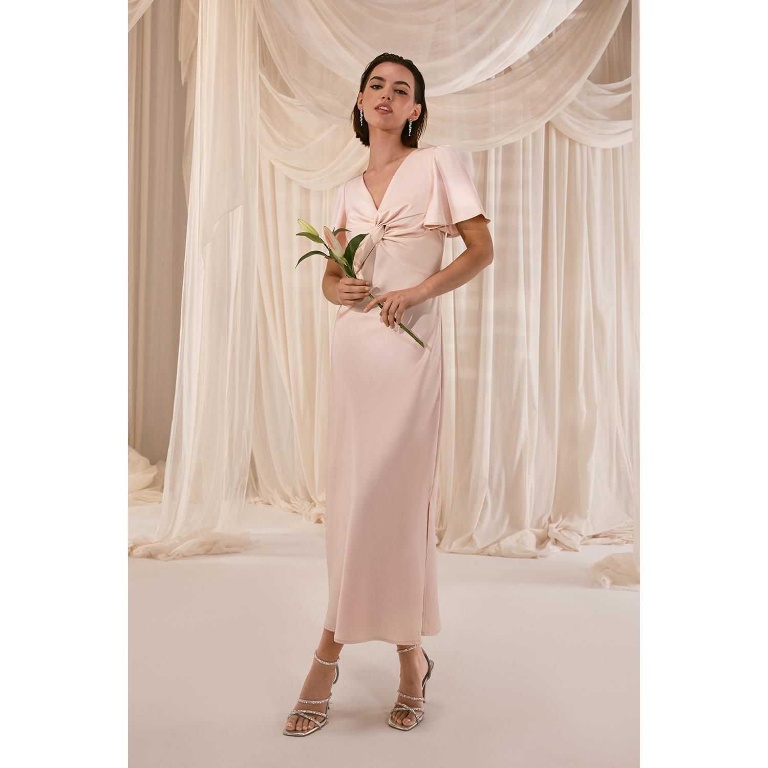 Women's Satin Midi Bridesmaid Dress